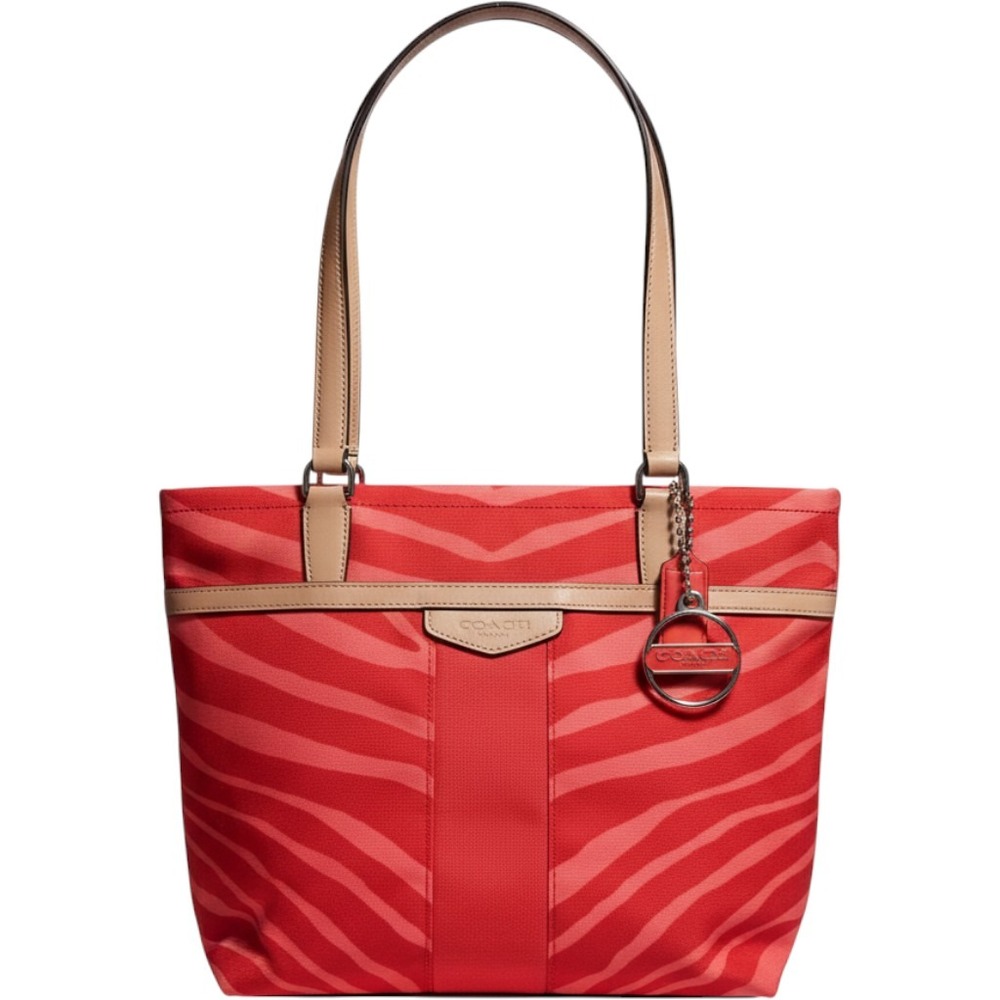 Coach Taylor Zebra Print Red Pink Canvas Leather Tote Bag F23283